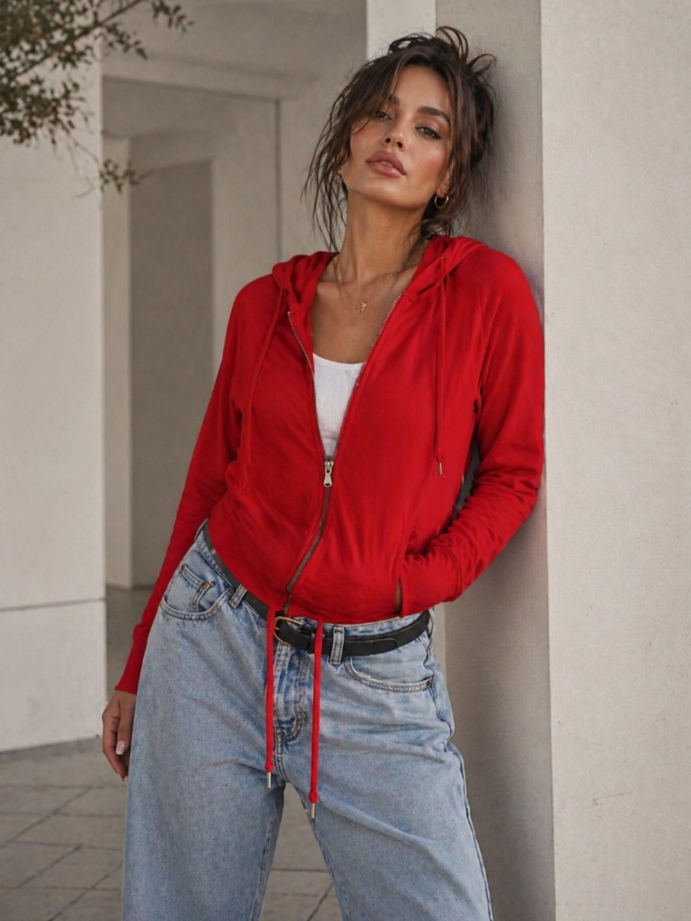 Lauren Active Ralph Lauren Womens Full Zip Waffle Knit Hooded Red Jacket Size M